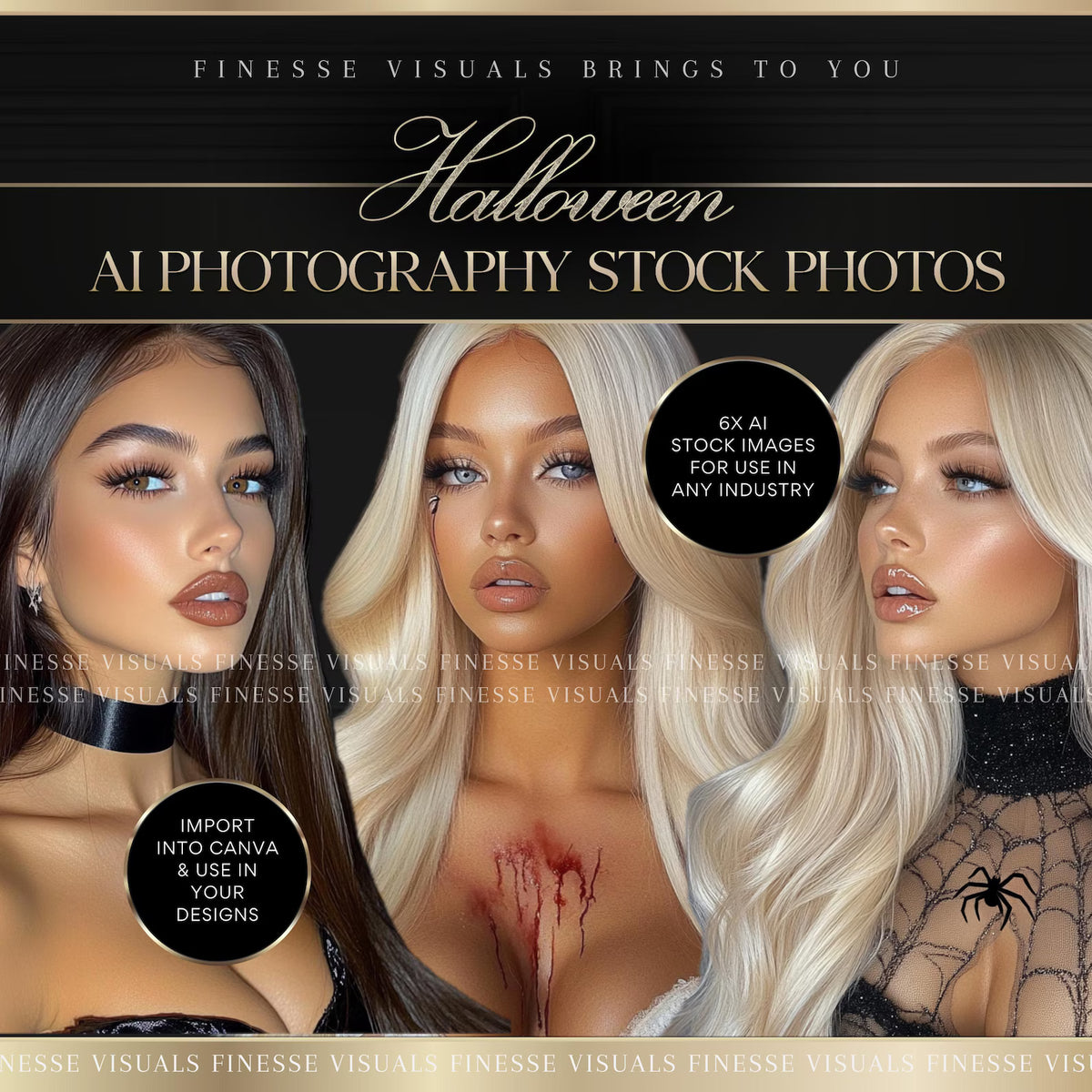 Halloween Beauty AI Stock Image Bundle | Business Marketing Canva | Female Models | Commercial Use | AI Photography Design Elements